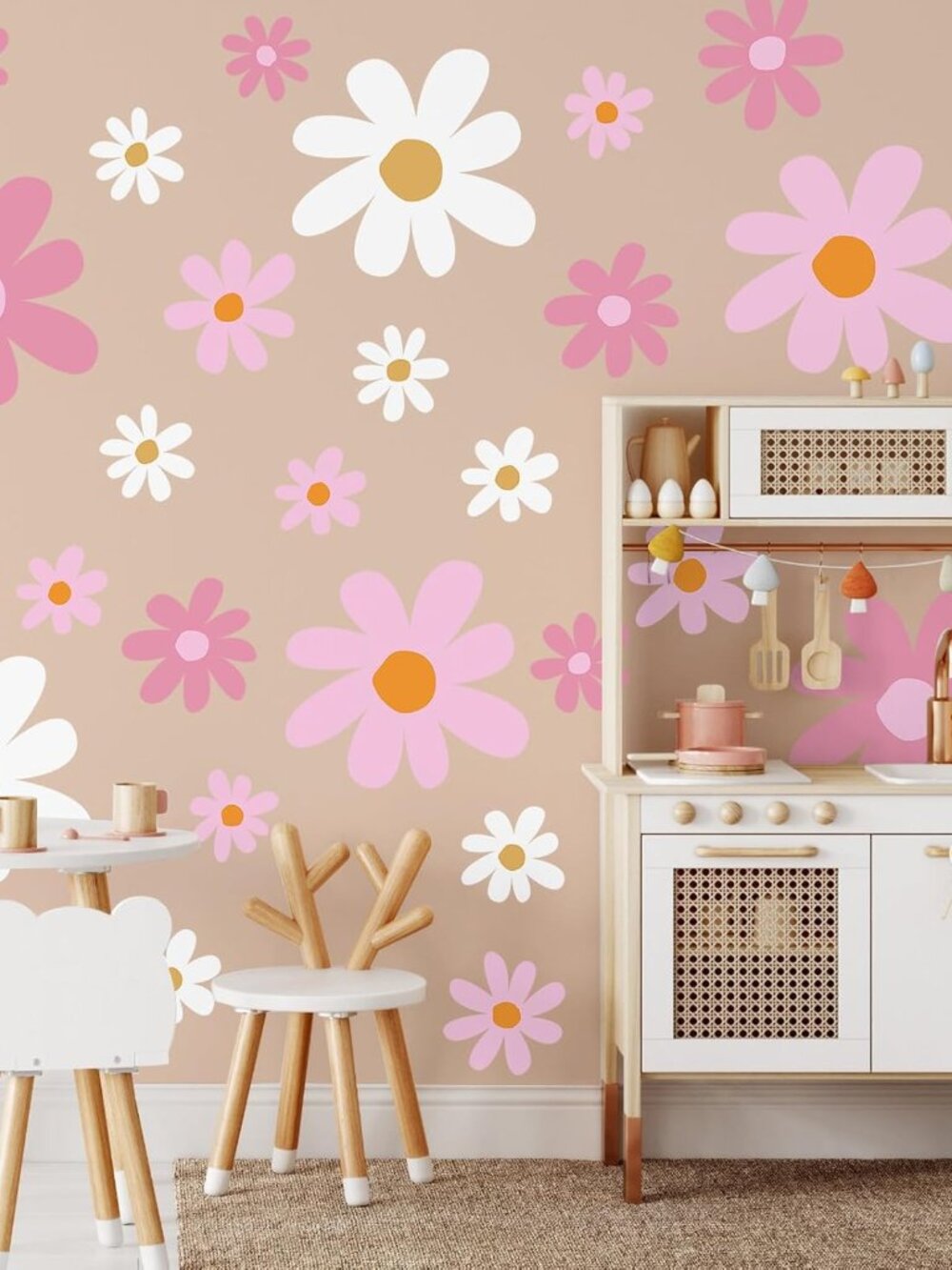 12 Sheet Daisy Wall Sticker Decals Pink White Flower Wall Stickers